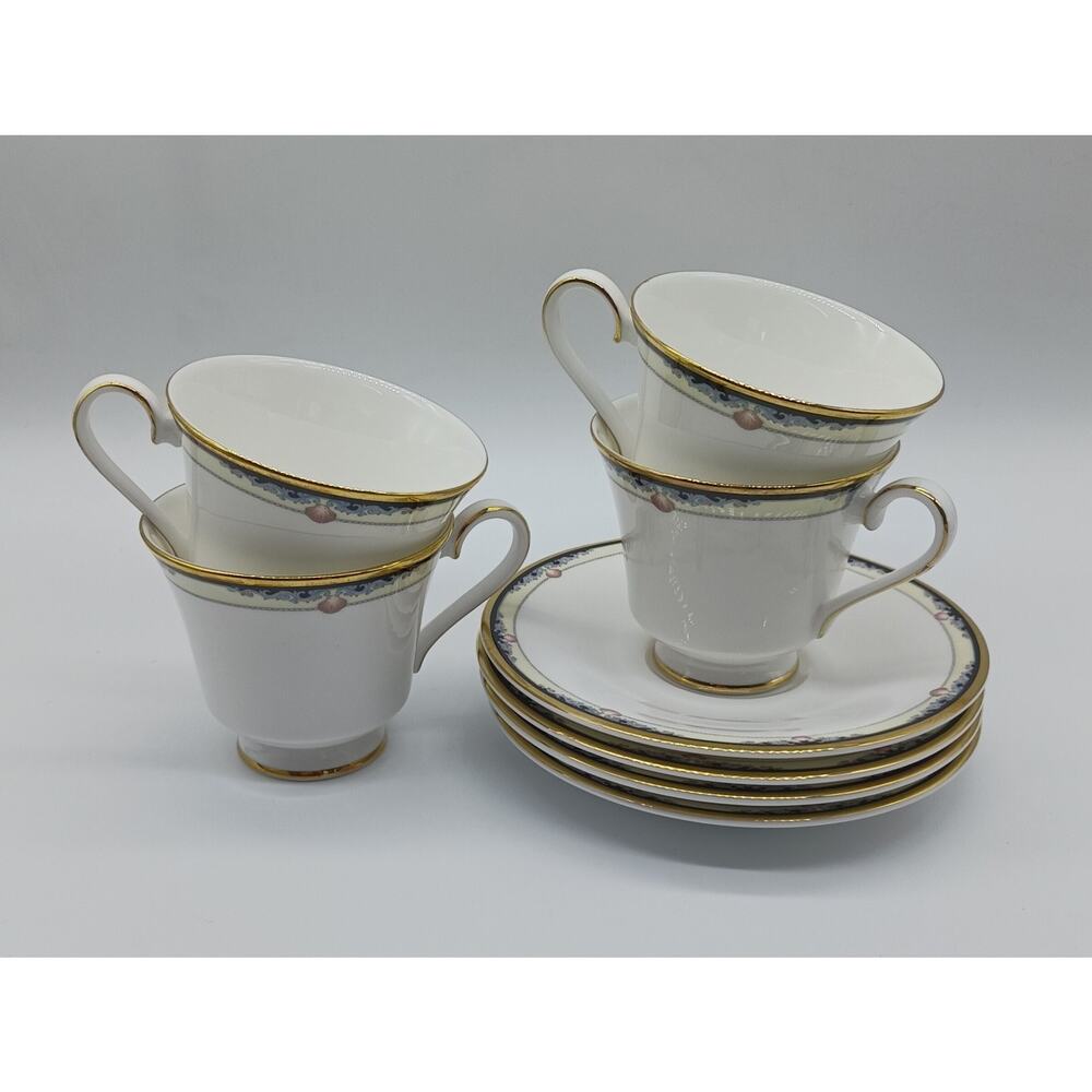 4 Footed Tea Cup & Saucer Sets Royal Doulton Rhodes H5099 Shells Scrolls England